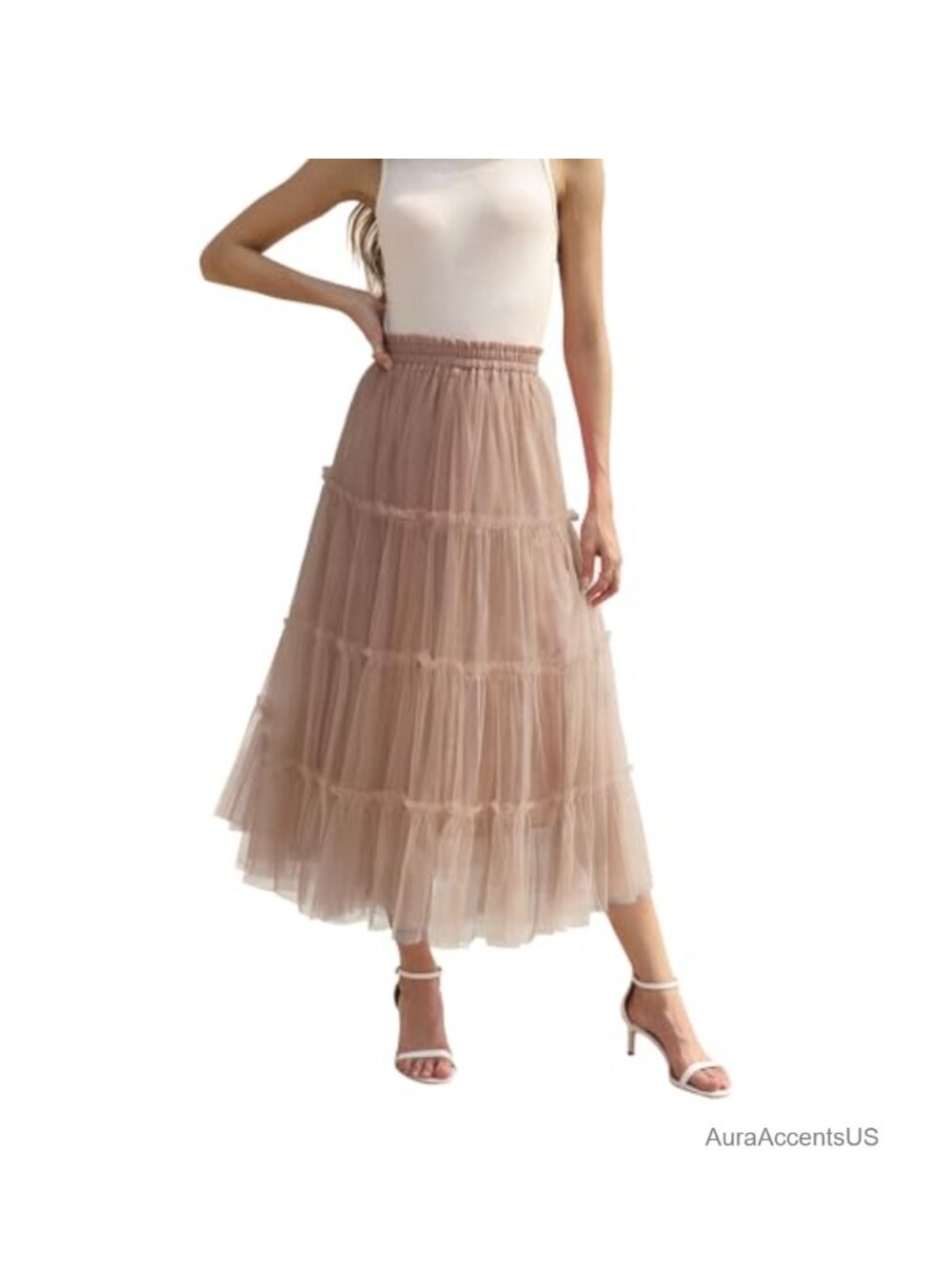 Women's Long Tulle Skirt Ruffle Layered Midi Tutu Skirt